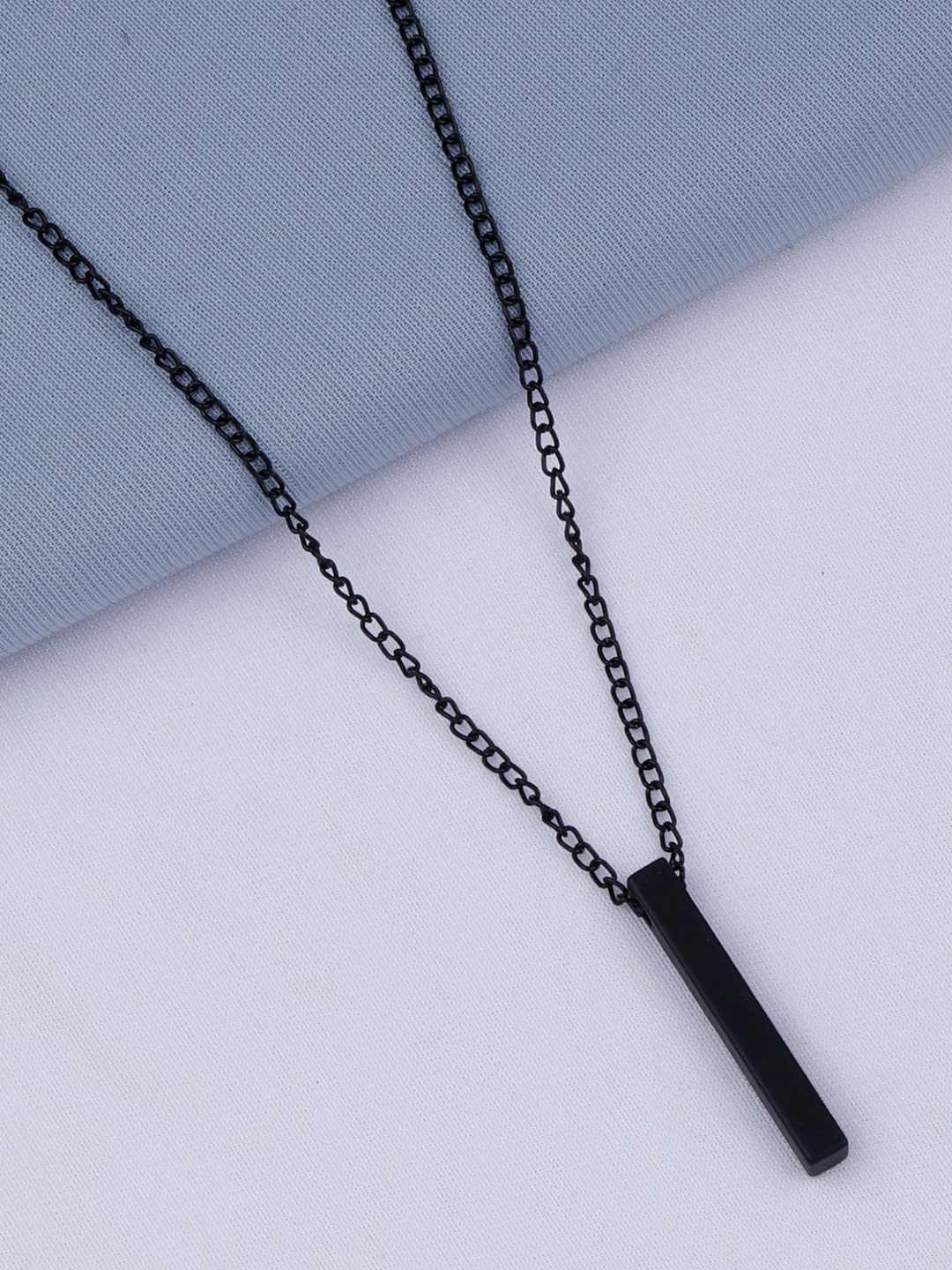 

Silver Shine Cuboid Stick Pendant With Minimal Chain, Black