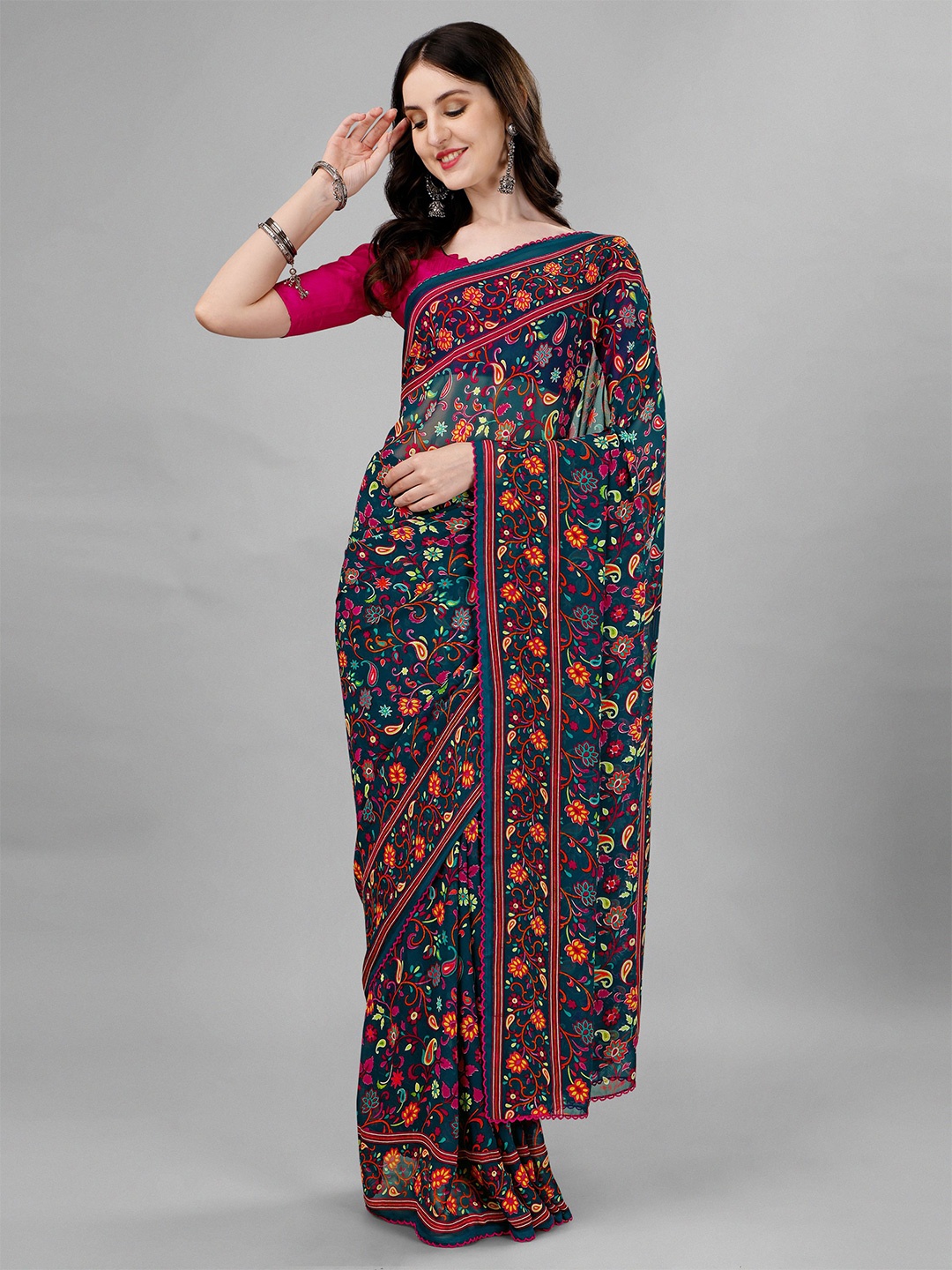 

B4ME.COM Floral Printed Saree, Blue