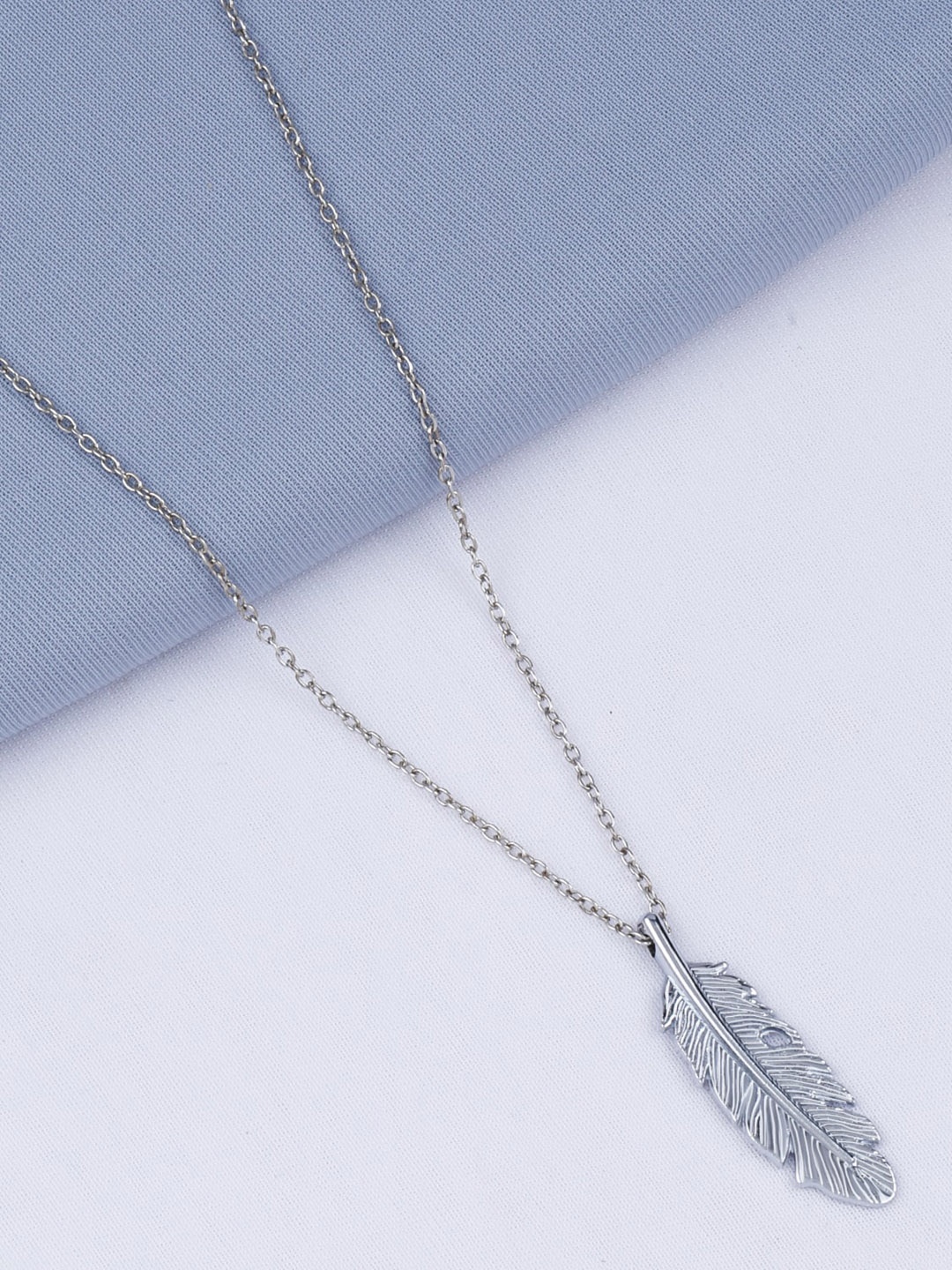 

Silver Shine Silver-Plated Feather Charm Pendant With Chain