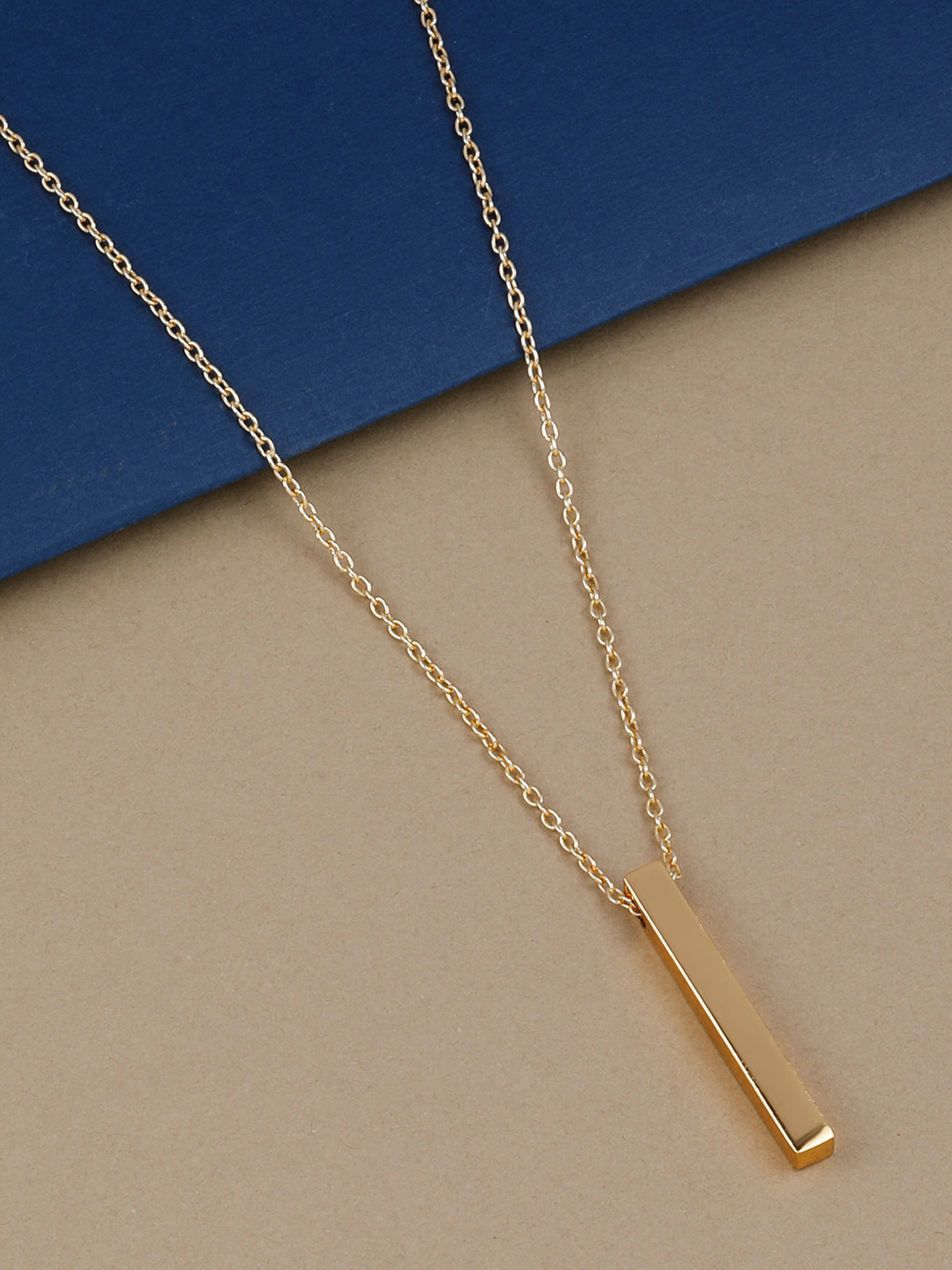 

Silver Shine Gold-Plated Cuboid Stick Stainless Steel Pendant With Chain