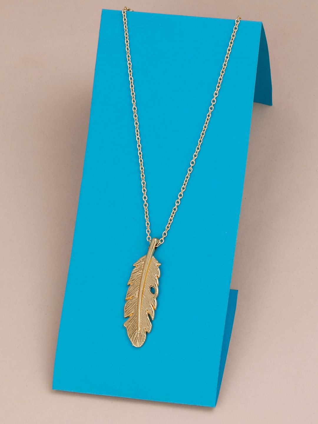 

Silver Shine Gold-Plated Feather Charm Pendant With Chain
