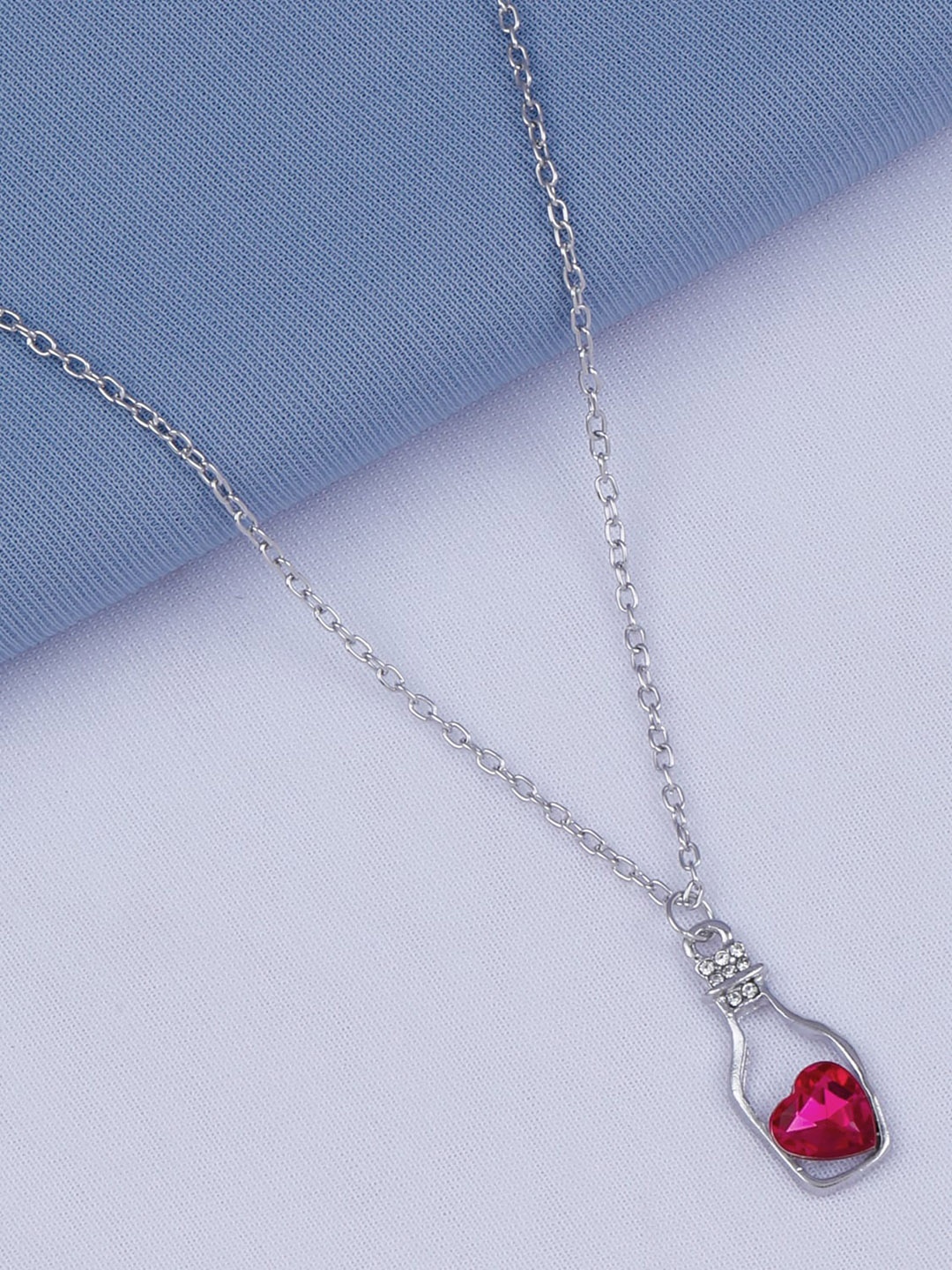 

Silver Shine Silver-Plated Crystal-Studded Pendant With Chain