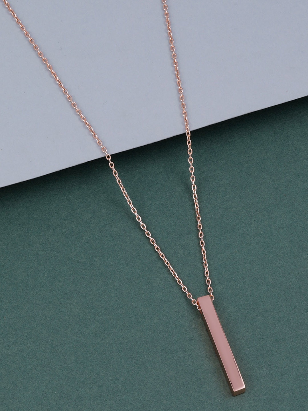 

Silver Shine Rose Gold-Plated Cuboid Stick Pendant With Chain