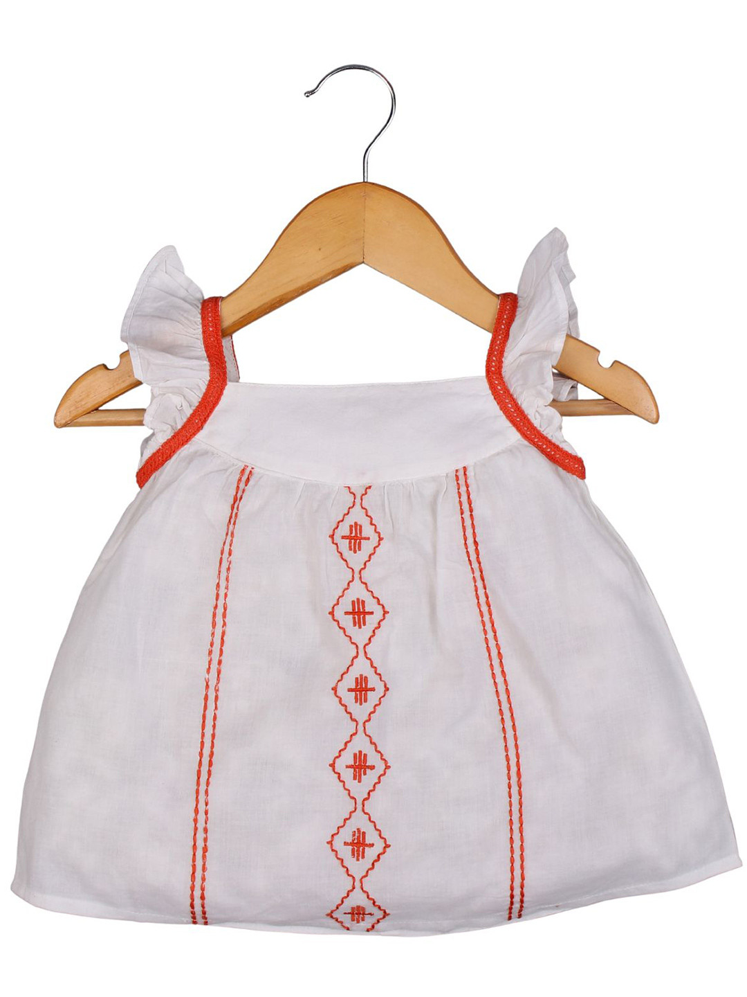 

BAESD Girls Ethnic Motifs Printed Cotton Flutter Sleeves Dress, White