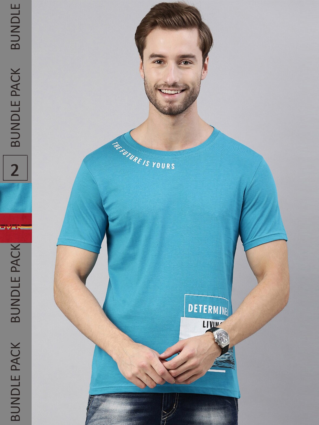 

Joven Pack of 2 Printed Pure Cotton Round Neck T-Shirts, Blue