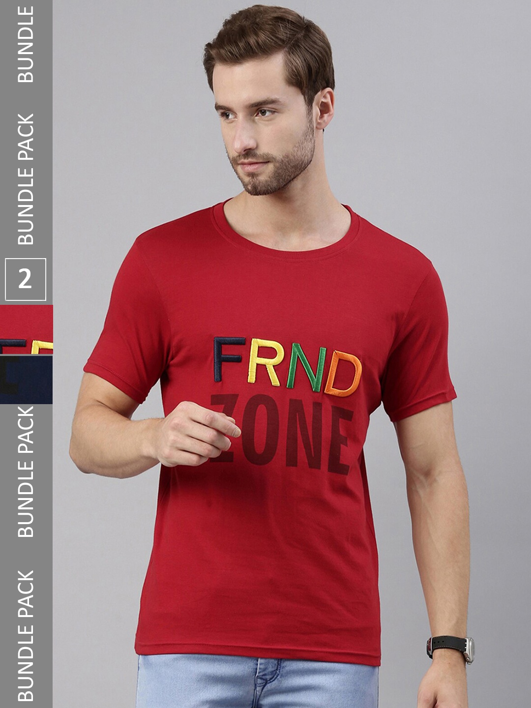 

Joven Pack Of 2 Typography Printed Pure Cotton T-shirt, Red