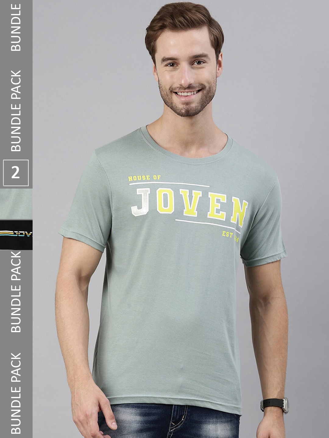 

Joven Pack Of 2 Typography Printed Pure Cotton T-shirt, Black