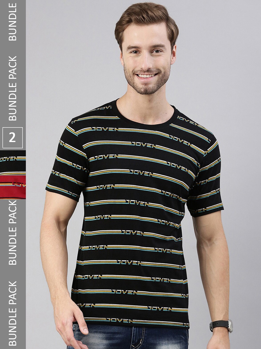 

Joven Pack of 2 Printed Pure Cotton Round Neck T-Shirts, Black