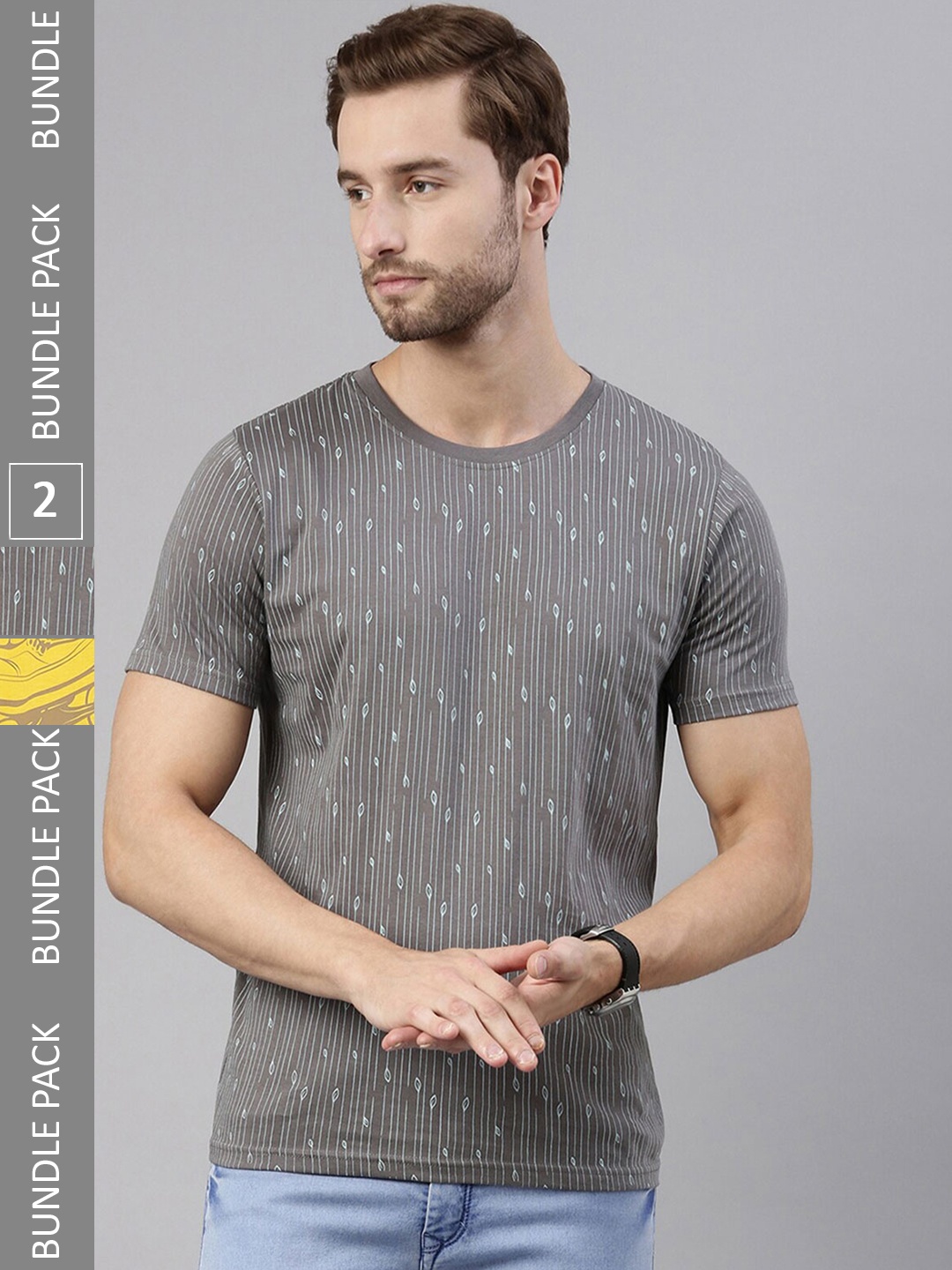 

Joven Pack of 2 Printed Pure Cotton Round Neck T-Shirts, Grey