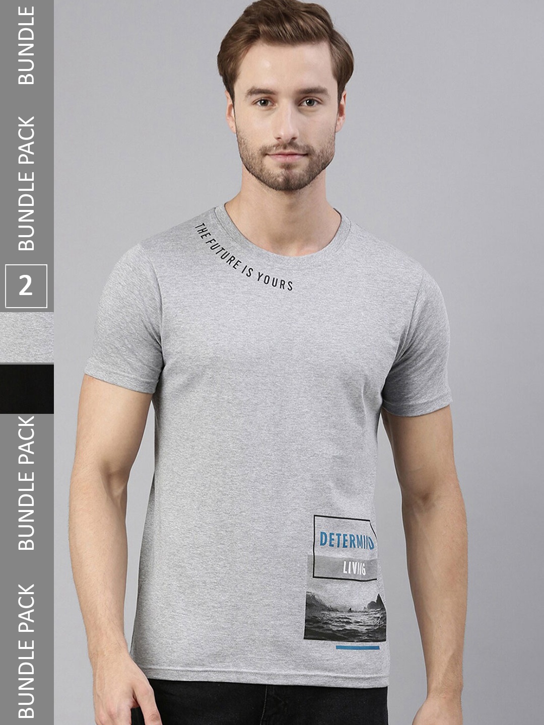 

Joven Pack Of 2 Printed Short Sleeves Pure Cotton T-shirt, Black