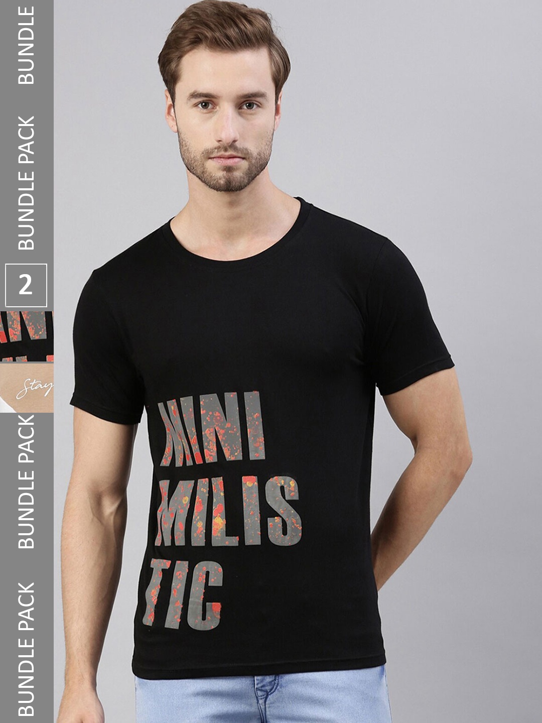 

Joven Pack Of 2 Typography Printed Pure Cotton T-shirt, Black