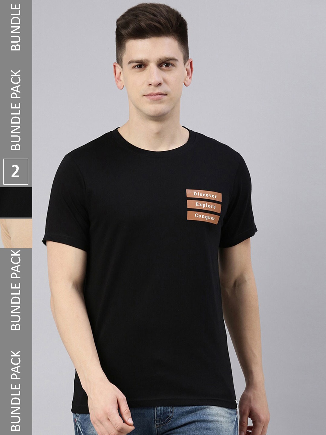 

Joven Pack of 2 Pure Cotton Round Neck T-Shirts, Black