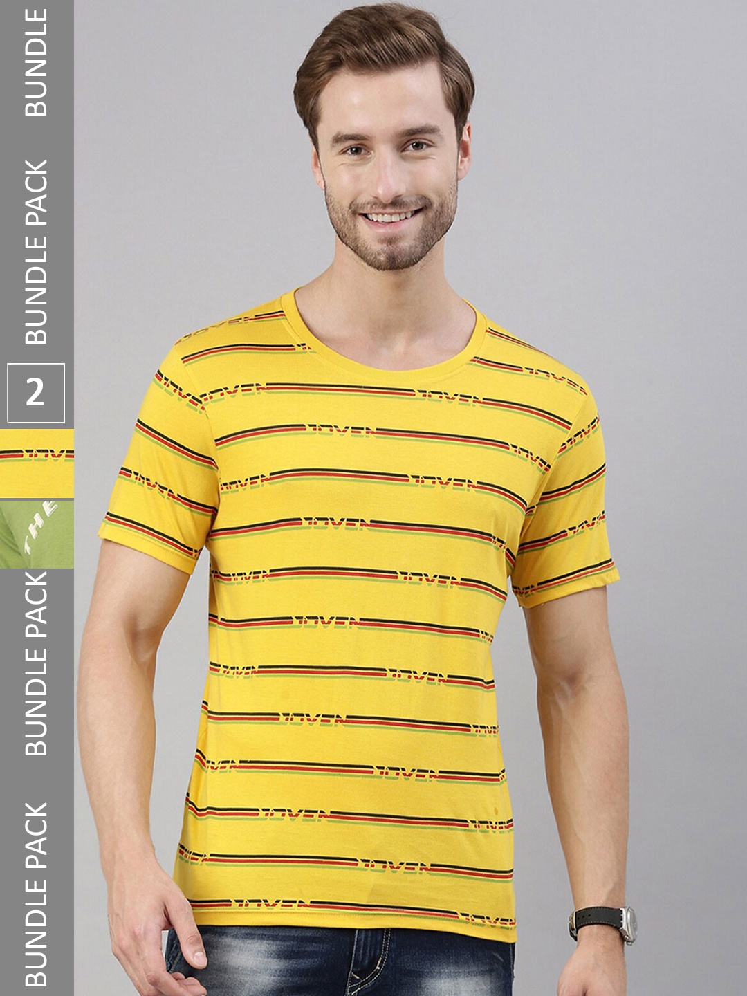 

Joven Pack of 2 Printed Pure Cotton Round Neck T-Shirts, Yellow