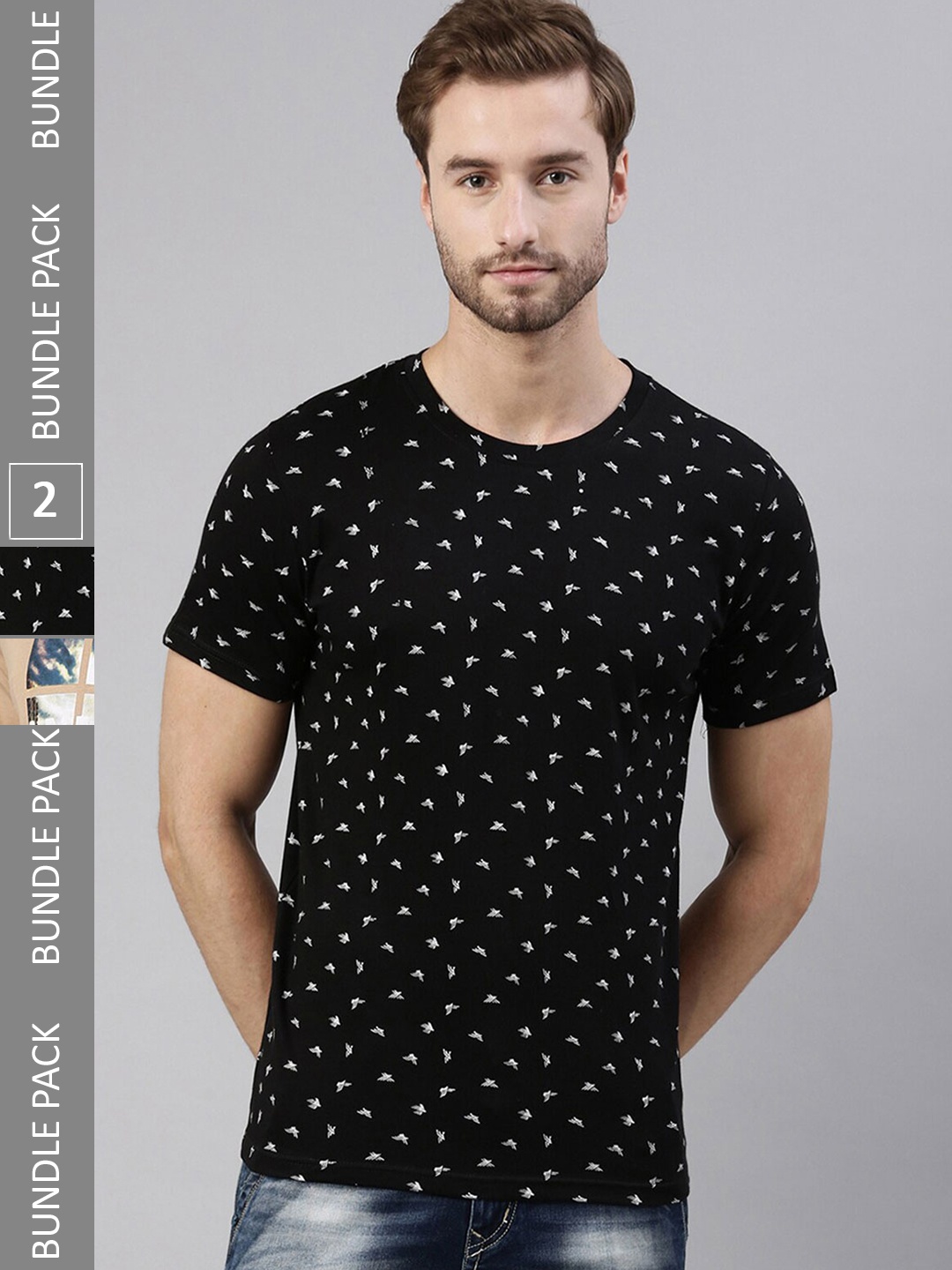 

Joven Men Pack of 2 Printed Pure Cotton T-shirts, Black