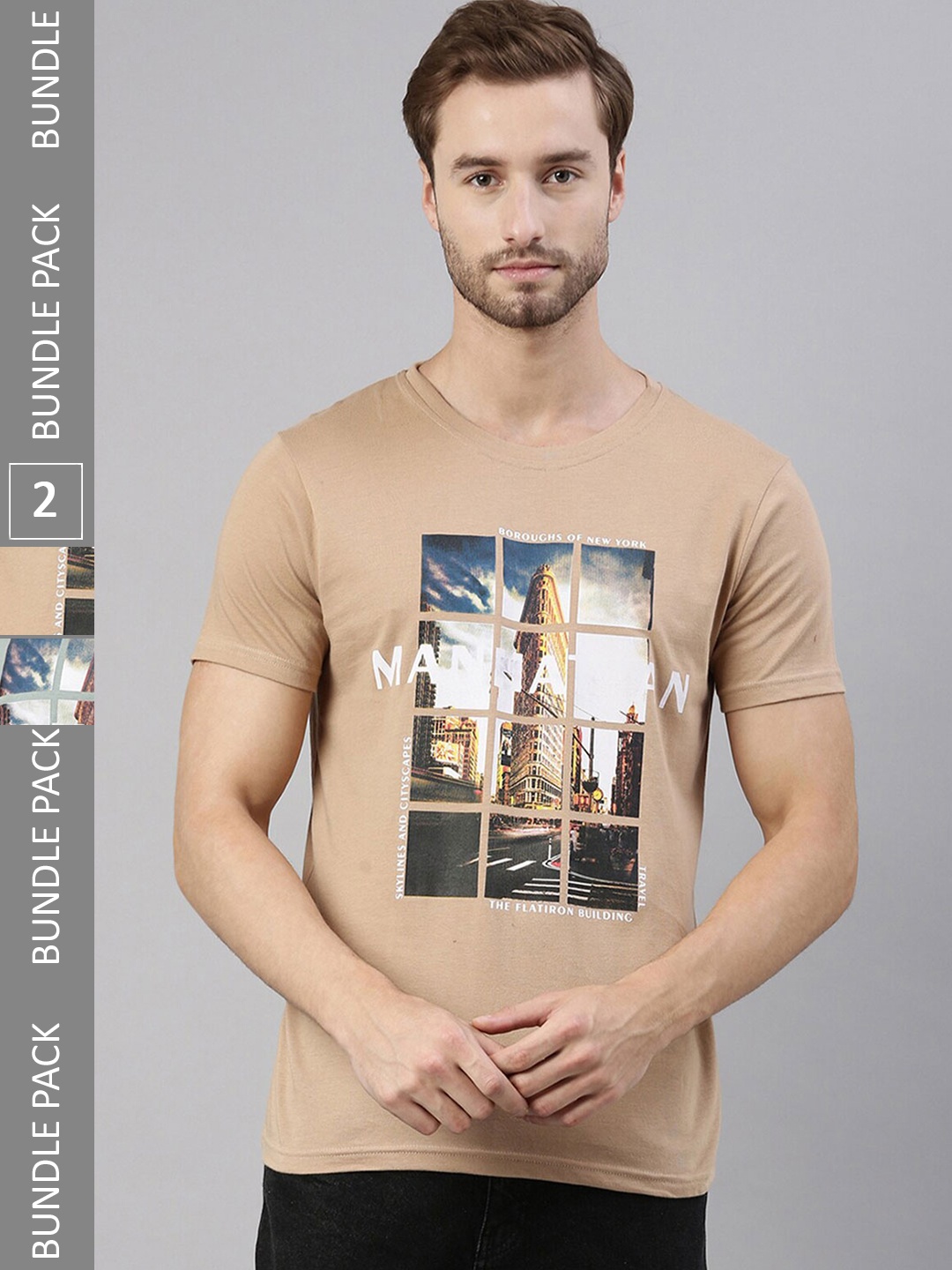 

Joven Men Pack of 2 Printed Pure Cotton T-shirts, Green