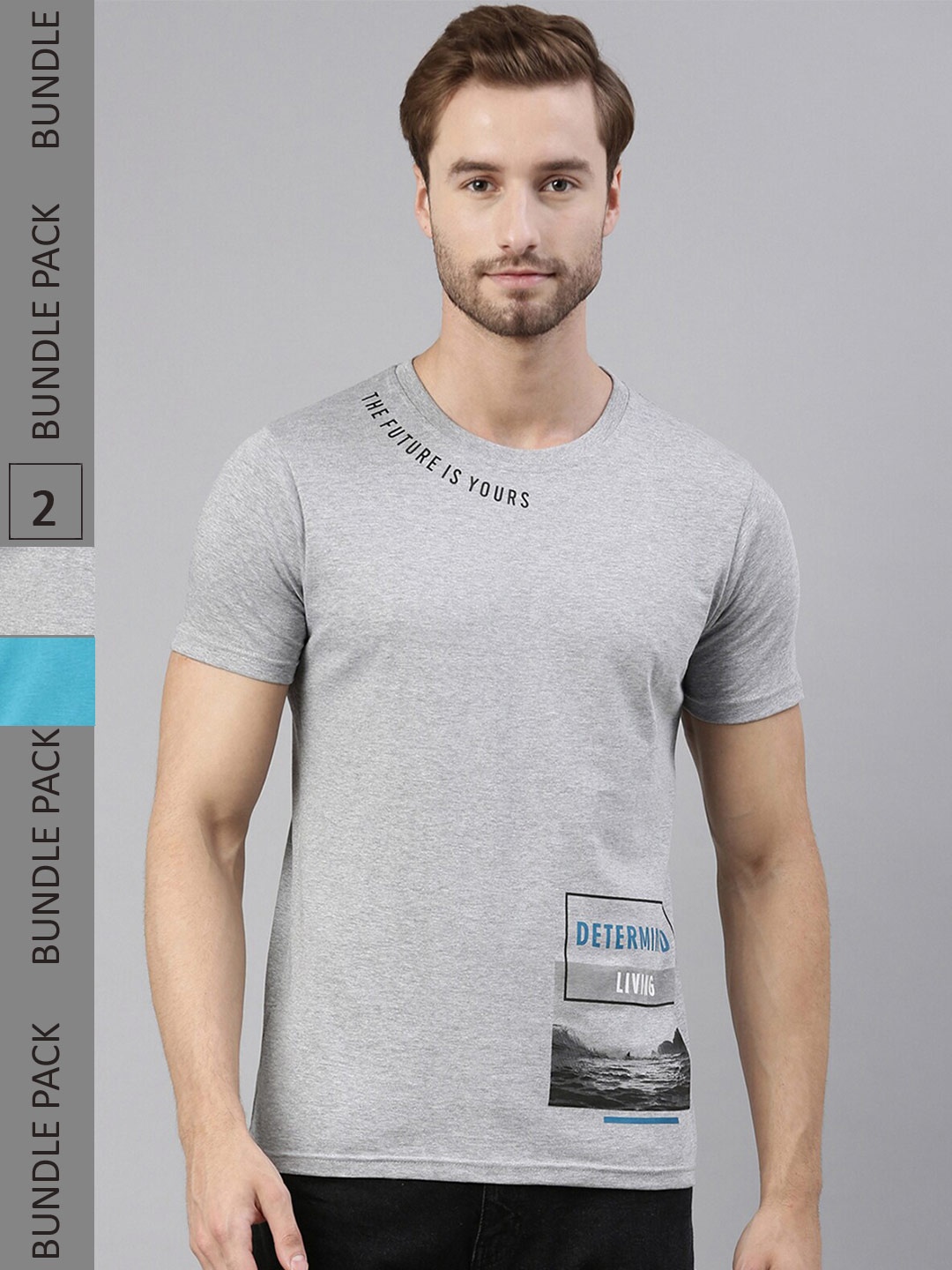 

Joven Pack Of 2 Typography Printed Pure Cotton T-shirt, Grey