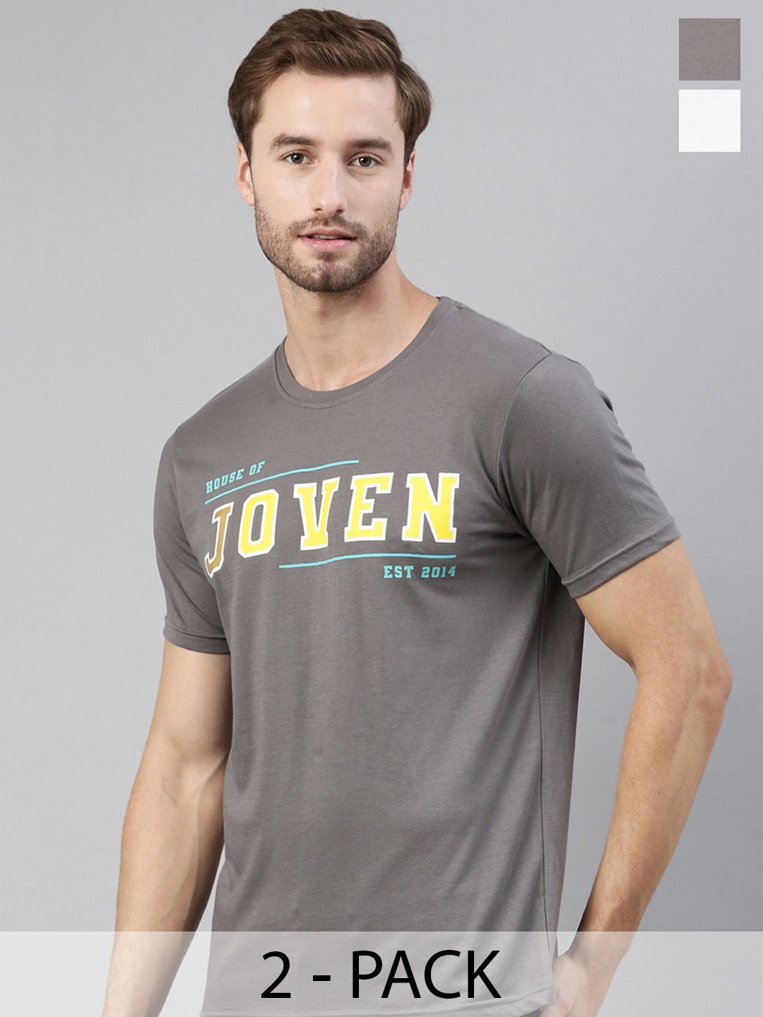 

Joven Pack Of 2 Typography Printed Pure Cotton T-shirt, Grey