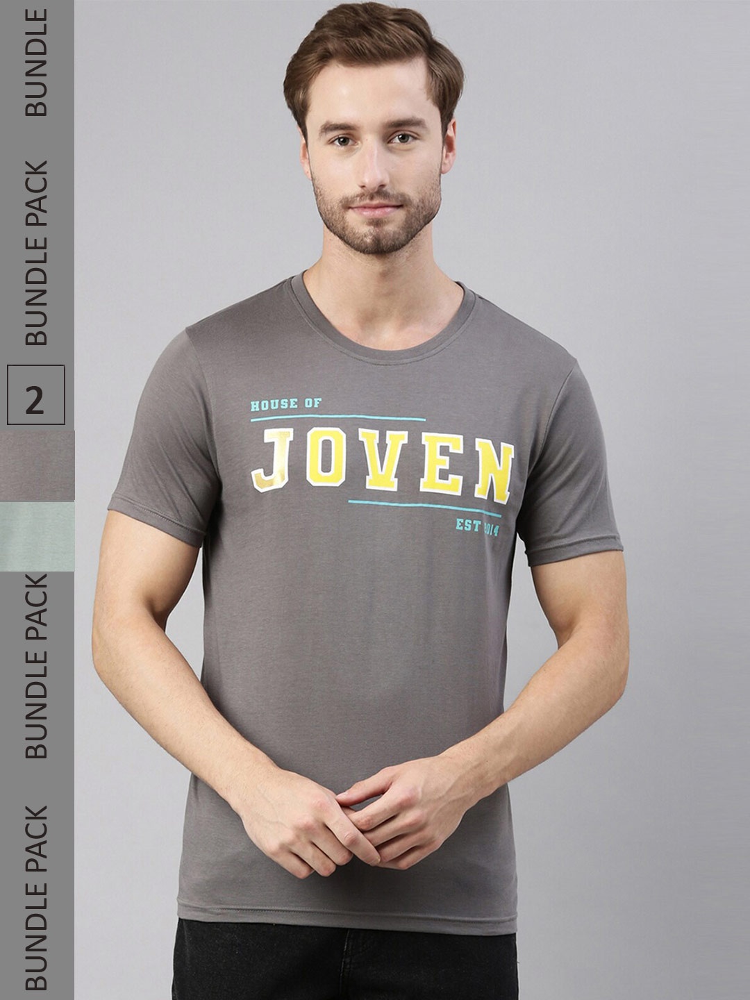 

Joven Pack of 2 Printed Pure Cotton Round Neck T-Shirts, Brown