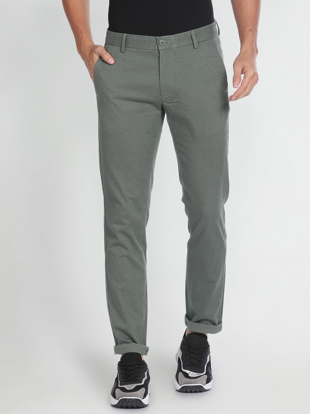 

Arrow Sport Men Speckled Detailed Original Slim Fit Low-Rise Casual Trousers, Green