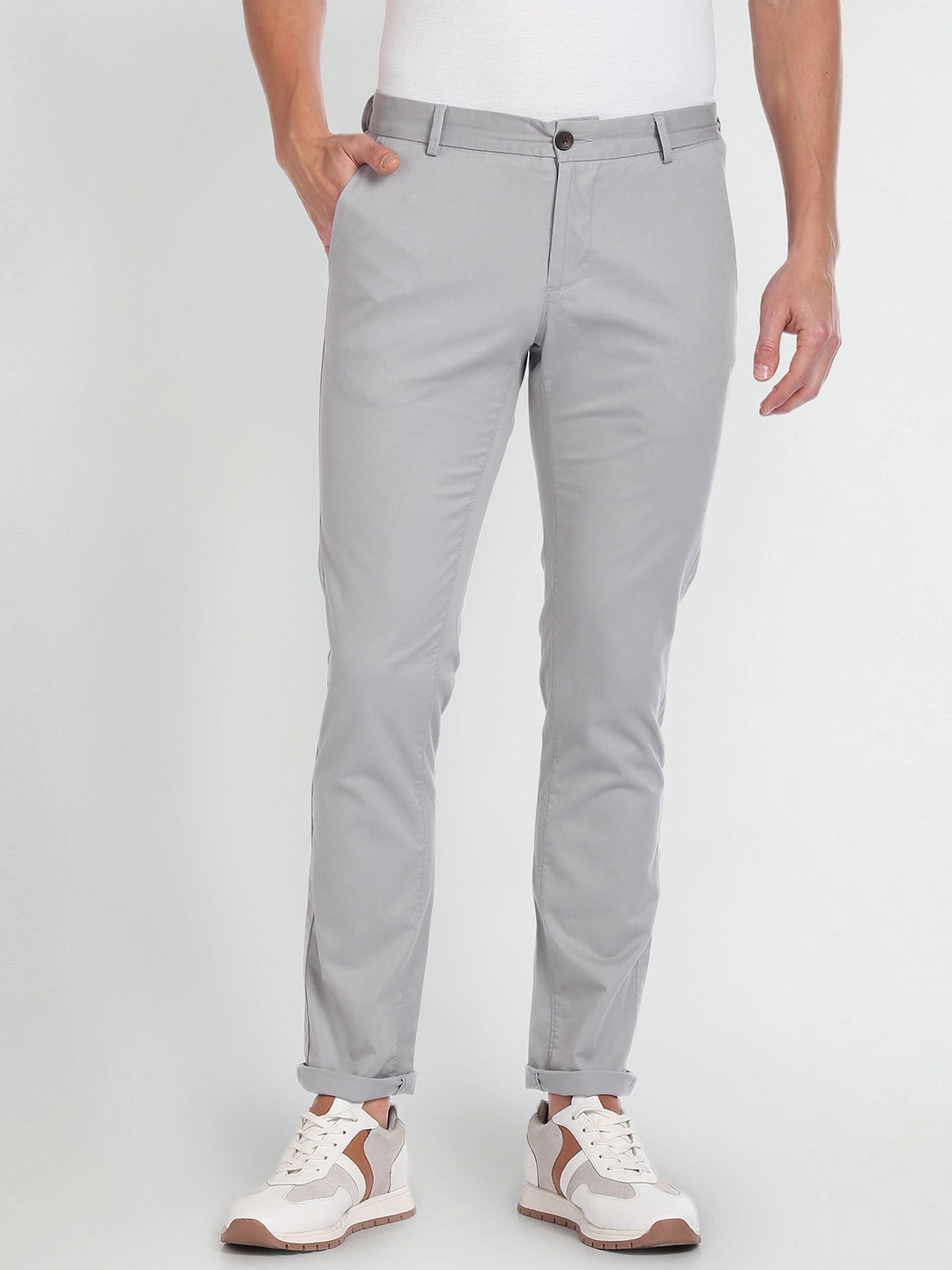 

Arrow Sport Men Original Slim Fit Low-Rise Trousers, Grey
