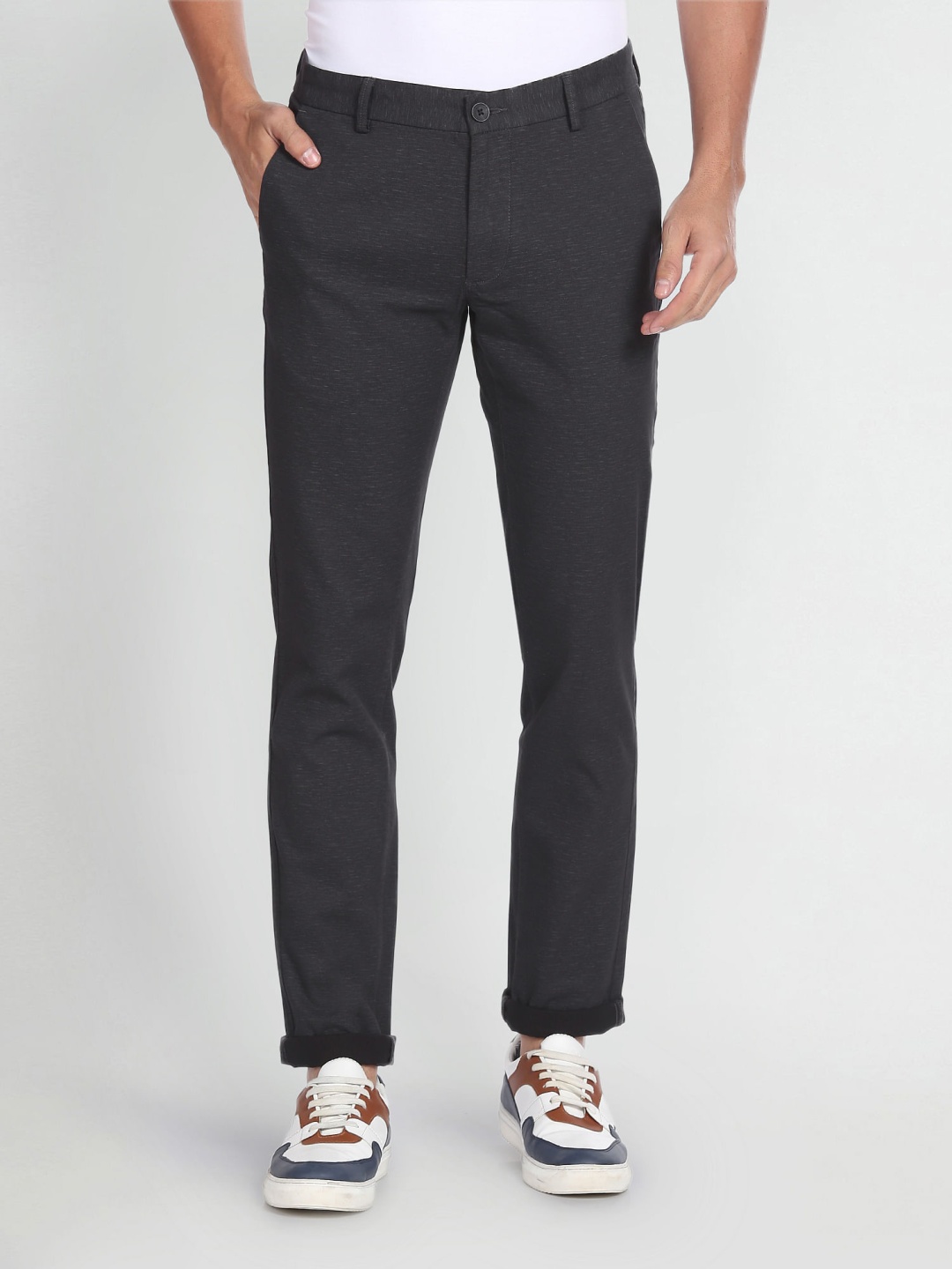 

Arrow Sport Men Printed Slim Fit Low-Rise Chinos Trousers, Black