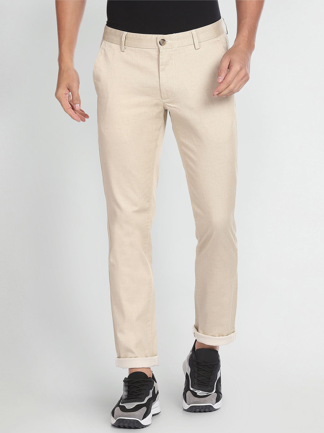 

Arrow Sport Men Geometric Printed Original Slim Fit Low-Rise Casual Trousers, Beige