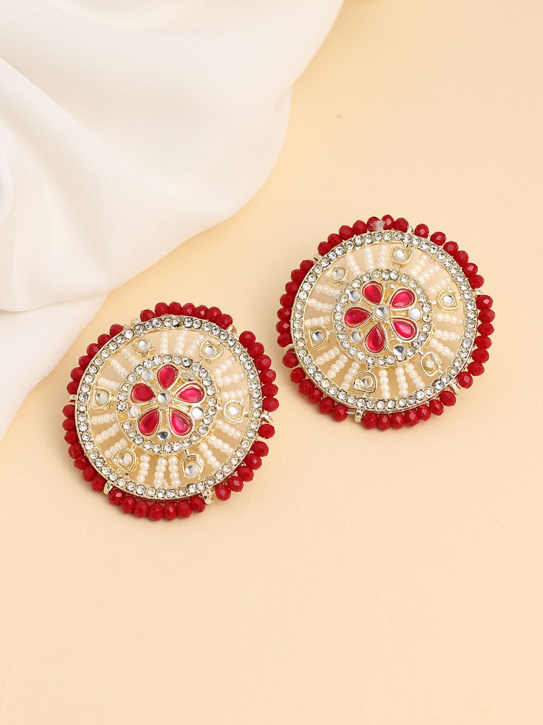 

SAIYONI Gold-Plated Stone-Studded And Beaded Studs Earrings