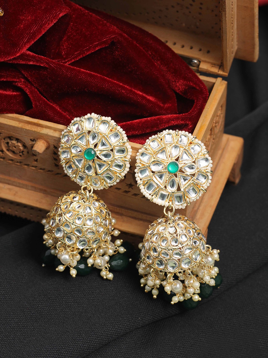 

SAIYONI Gold Plated Stone Studded Jhumkas