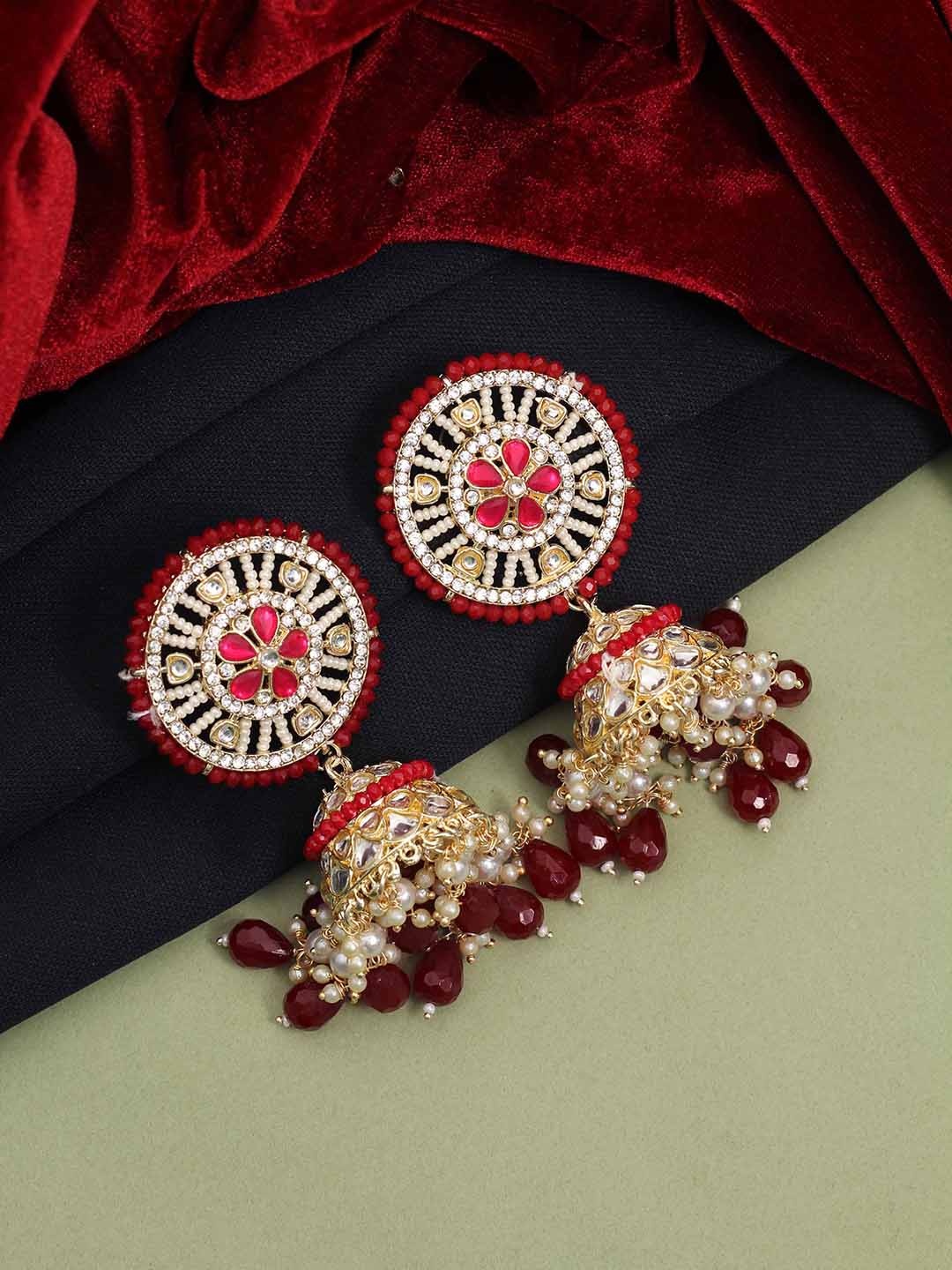 

SAIYONI Gold-Plated Pearl Beaded Classic Jhumkas
