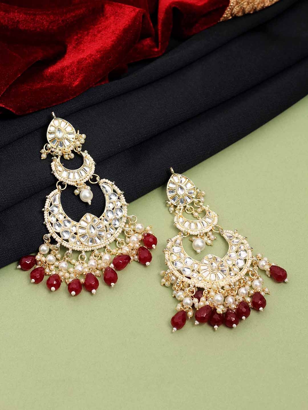 

SAIYONI Gold-Plated Kundan-Studded And Beaded Chandbalis