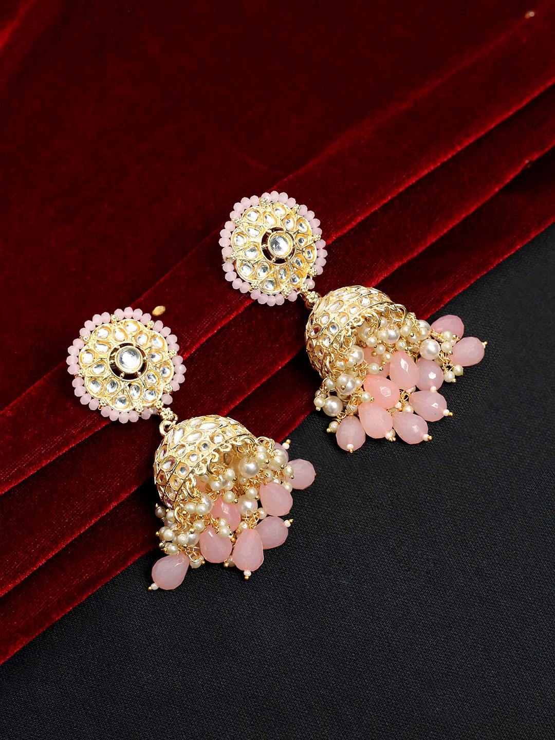 

SAIYONI Gold Plated Stone Studded Jhumkas