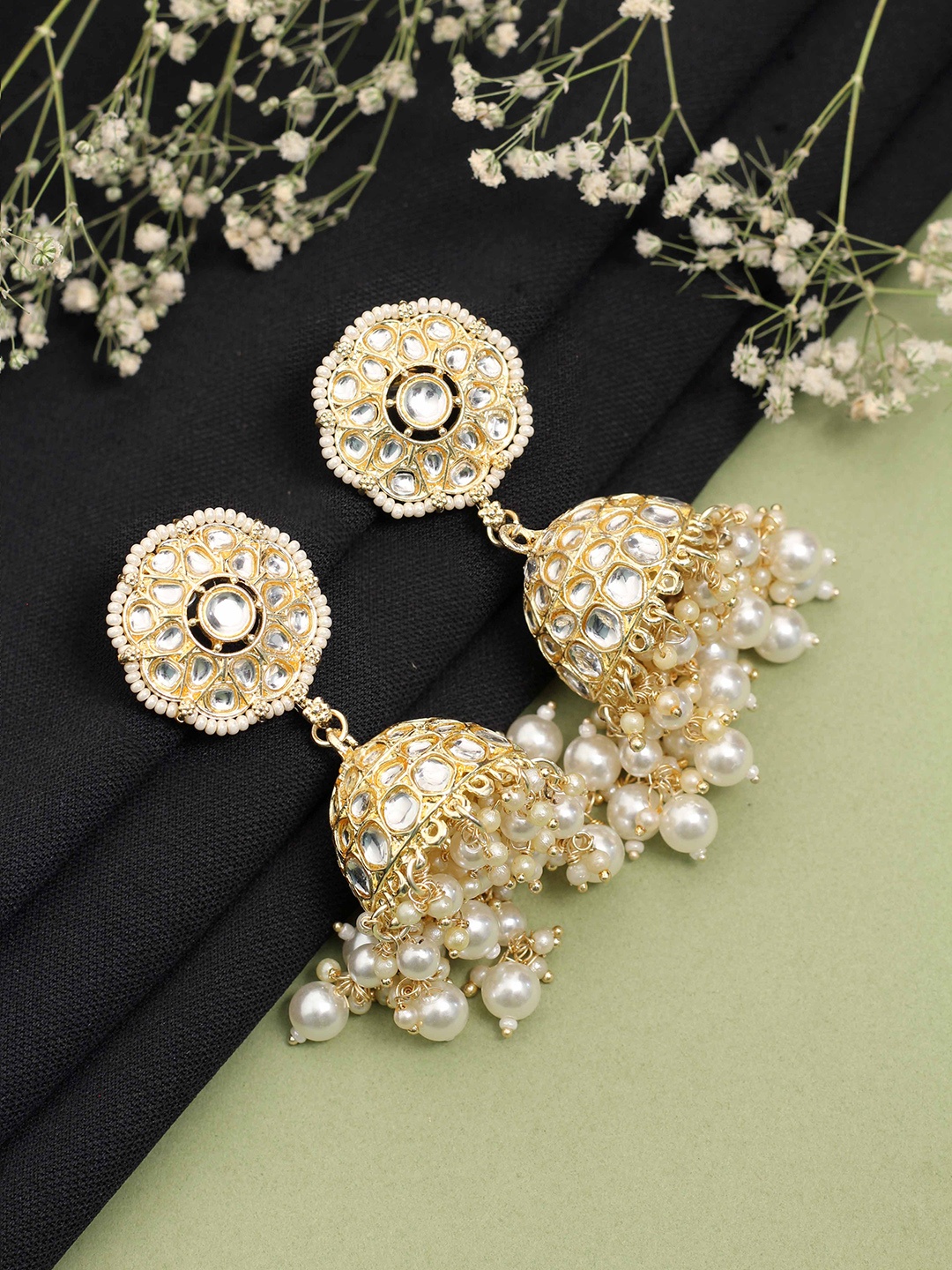 

SAIYONI Gold Plated Stone Studded Jhumkas