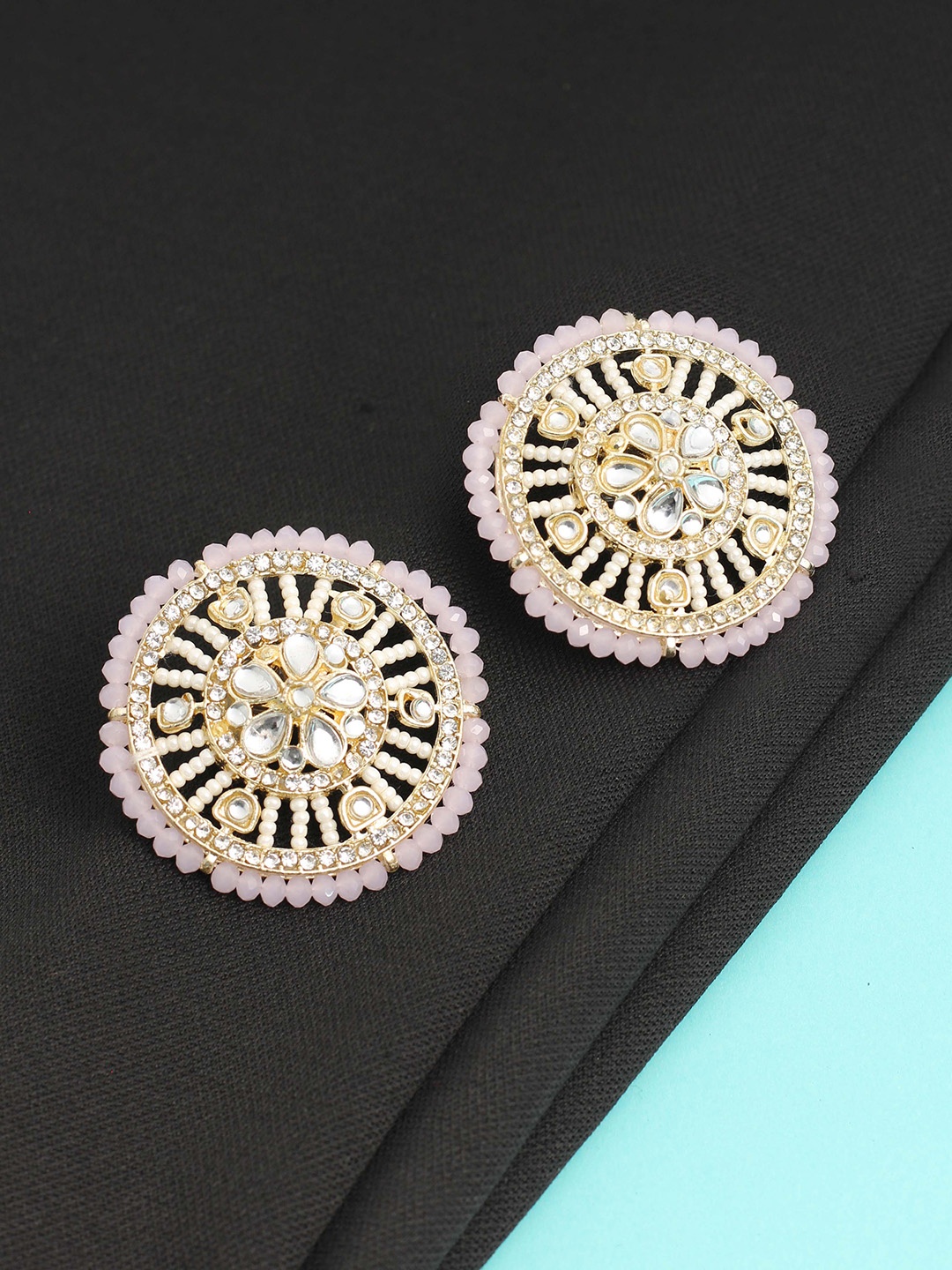 

SAIYONI Gold Plated Circular Stone Studs Earrings