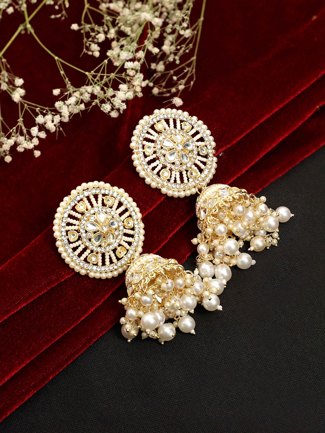 

SAIYONI Contemporary Gold-Plated Artificial Stones Jhumkas Earrings