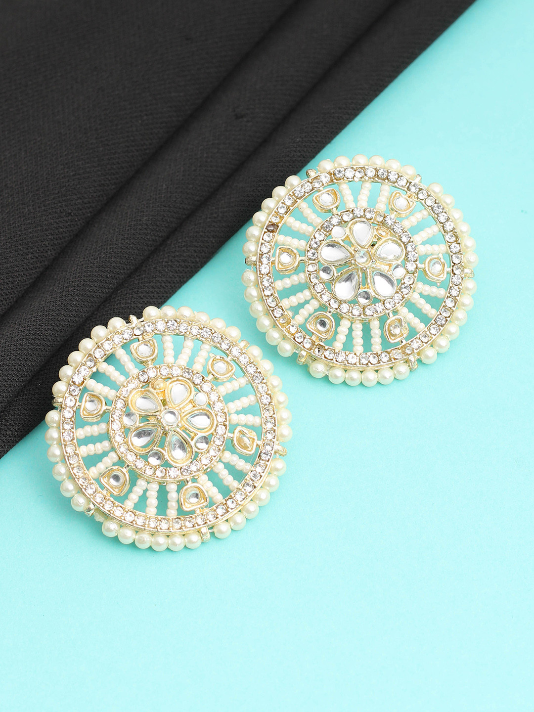 

SAIYONI Gold Plated Circular Stone Studs Earrings