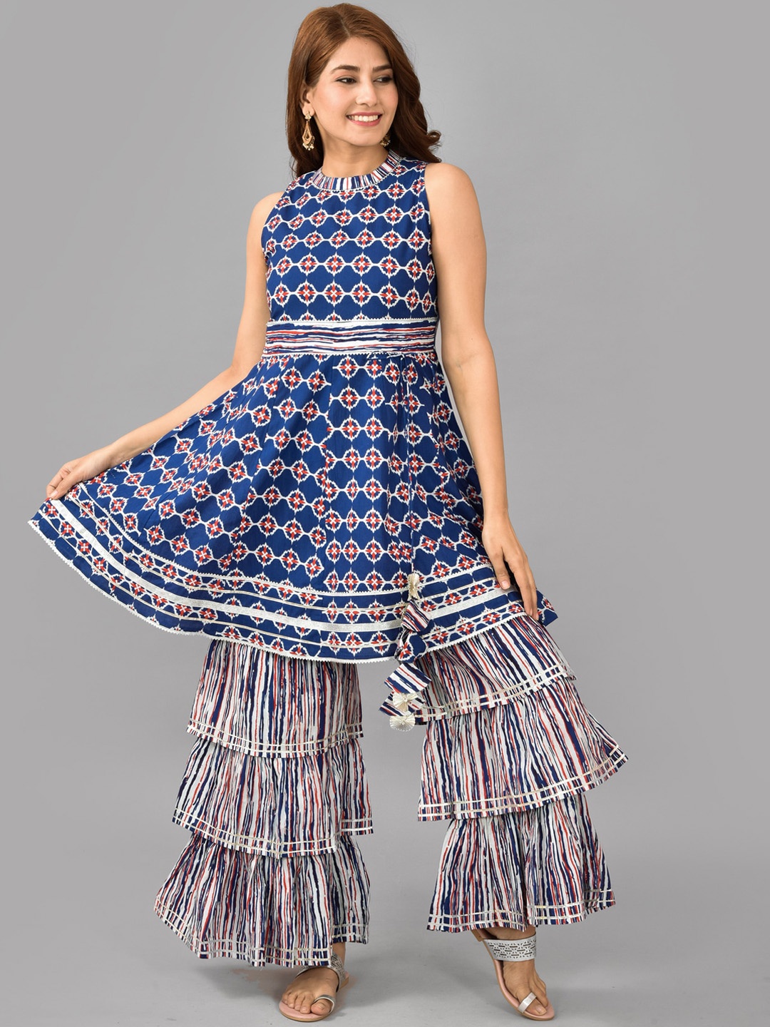 

KALINI Ethnic Motifs Printed Regular Kurta With Sharara, Blue