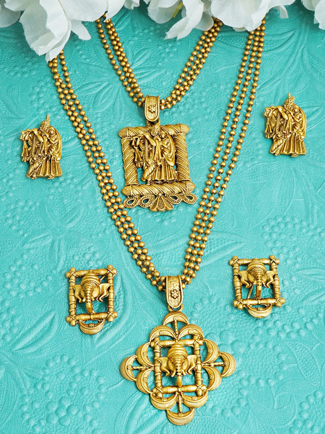 

MANSIYAORANGE Set Of 2 Gold-Plated Beaded Jewellery Set