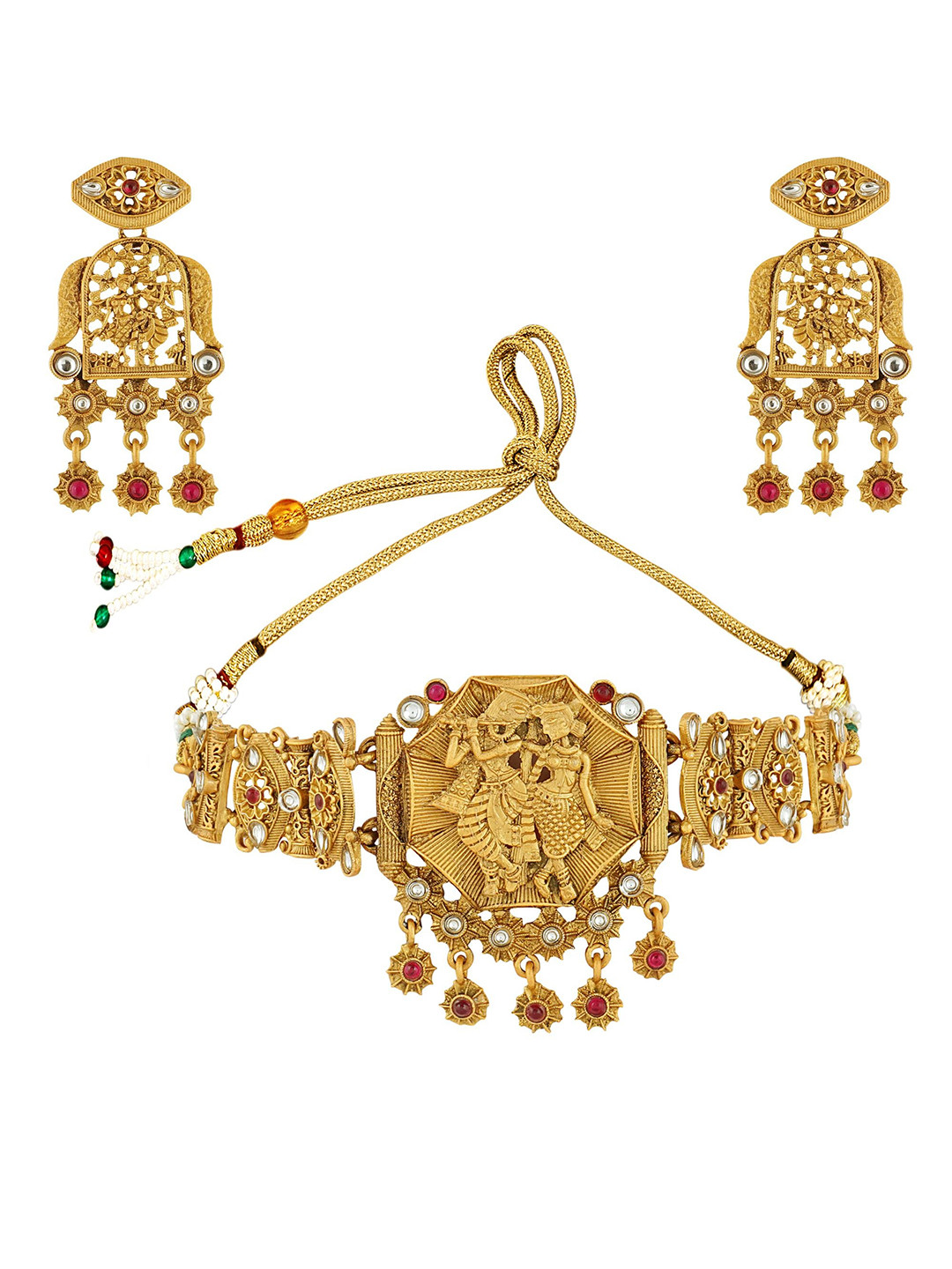 

MANSIYAORANGE Gold-Plated Stone-Studded & Beaded Jewellery Set