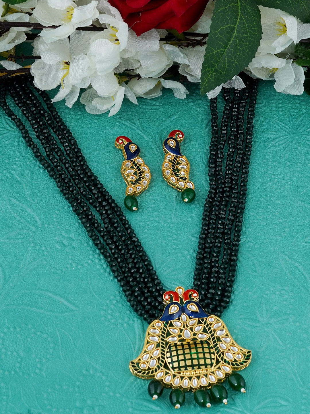 

MANSIYAORANGE Gold-Plated AD-Studded & Pearl-Beaded Jewellery Set