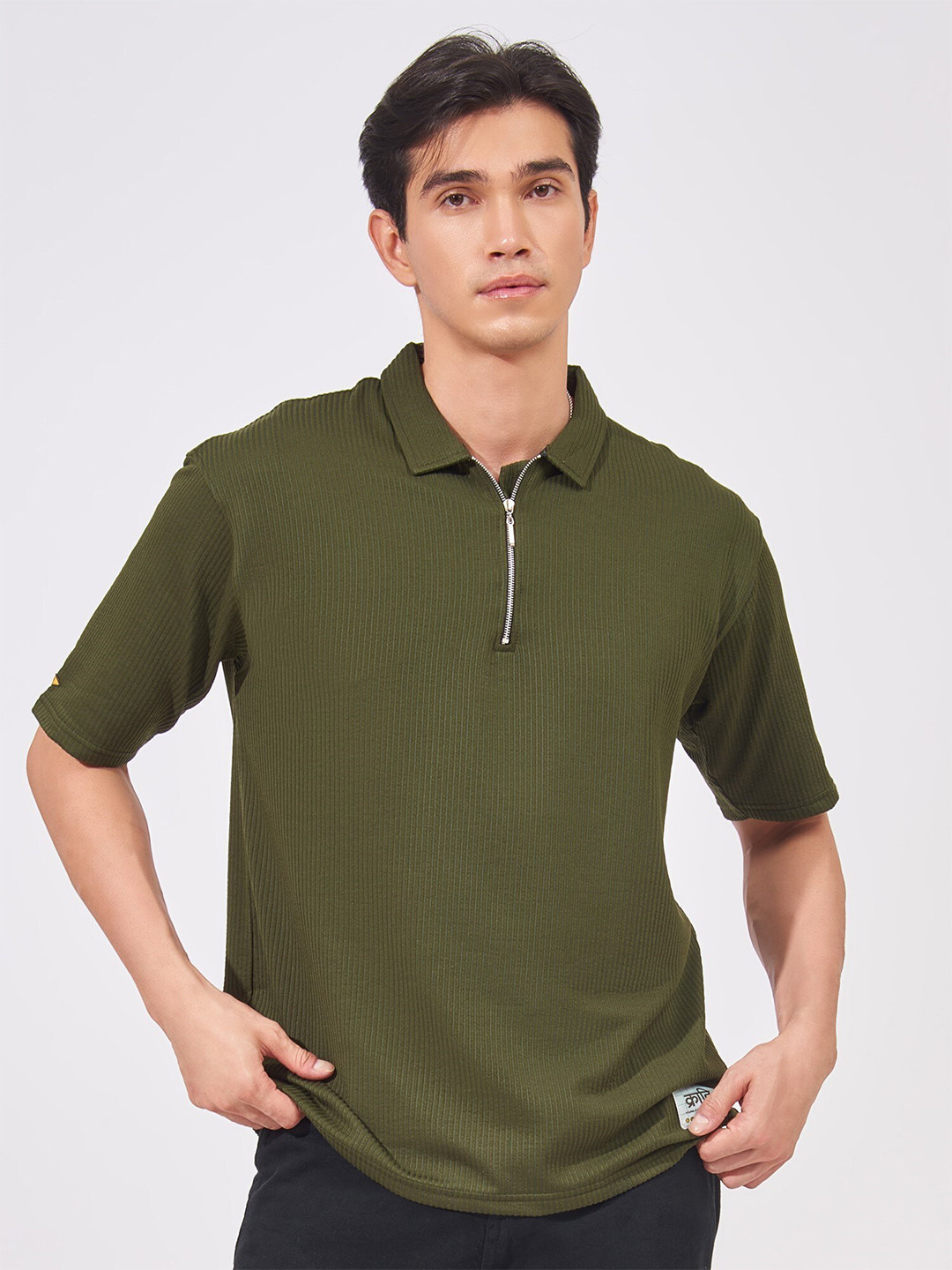 

Maniac Self Design Polo Collar Cotton T-shirt, Olive
