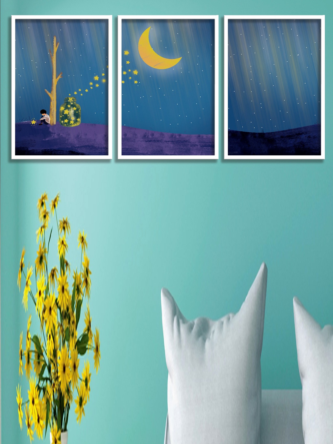 

SAF Blue & Yellow 3 Pieces Abstract Painted Wall Art