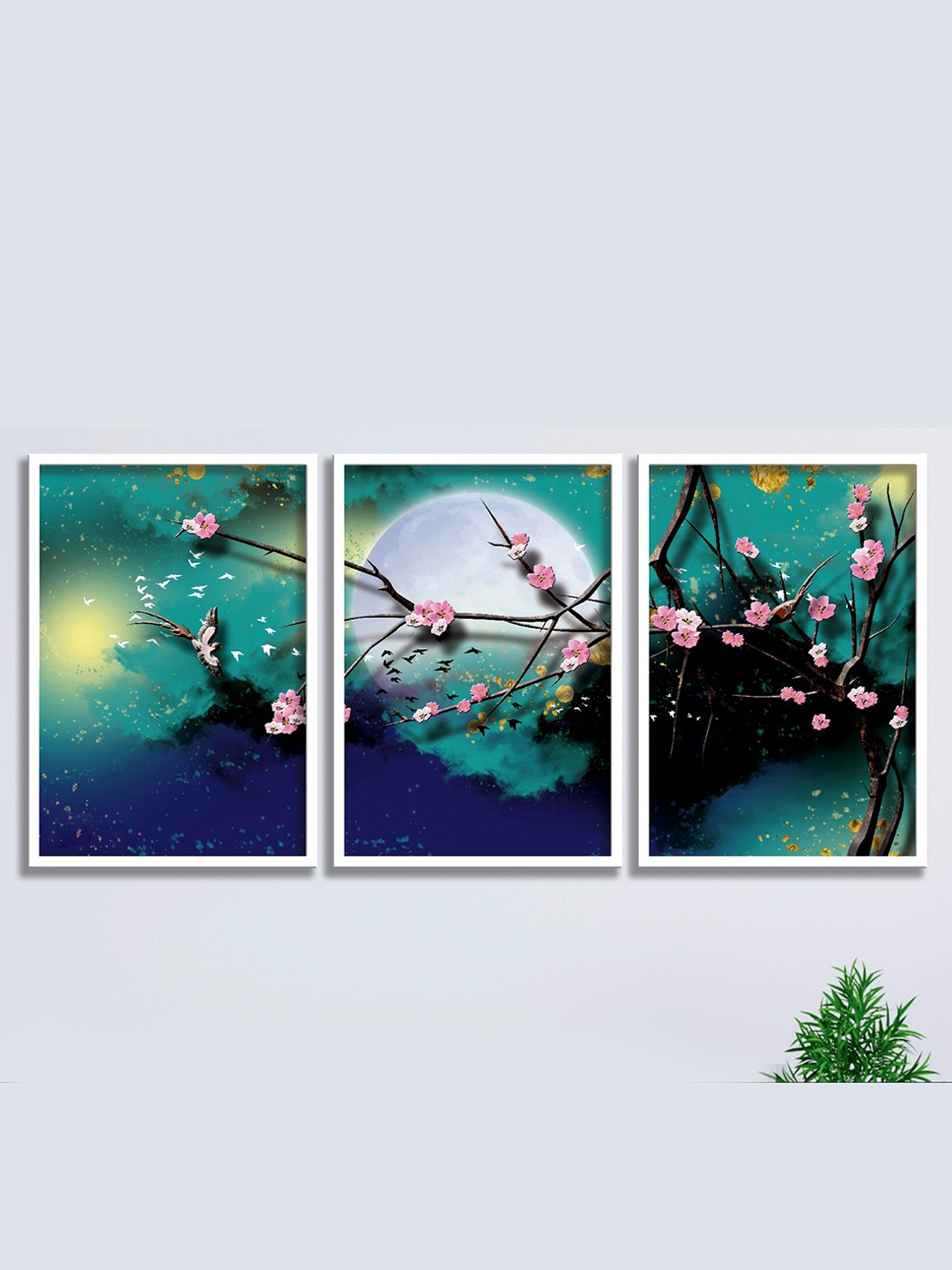 

SAF White & Blue 3-Pieces Floral Theme Printed Framed Wall Art