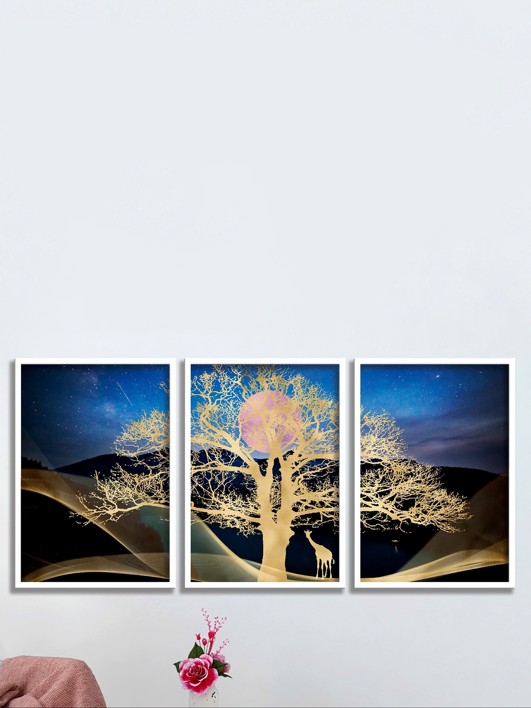 

SAF 3-Pcs White & Blue Framed Nature Painting Wall Art