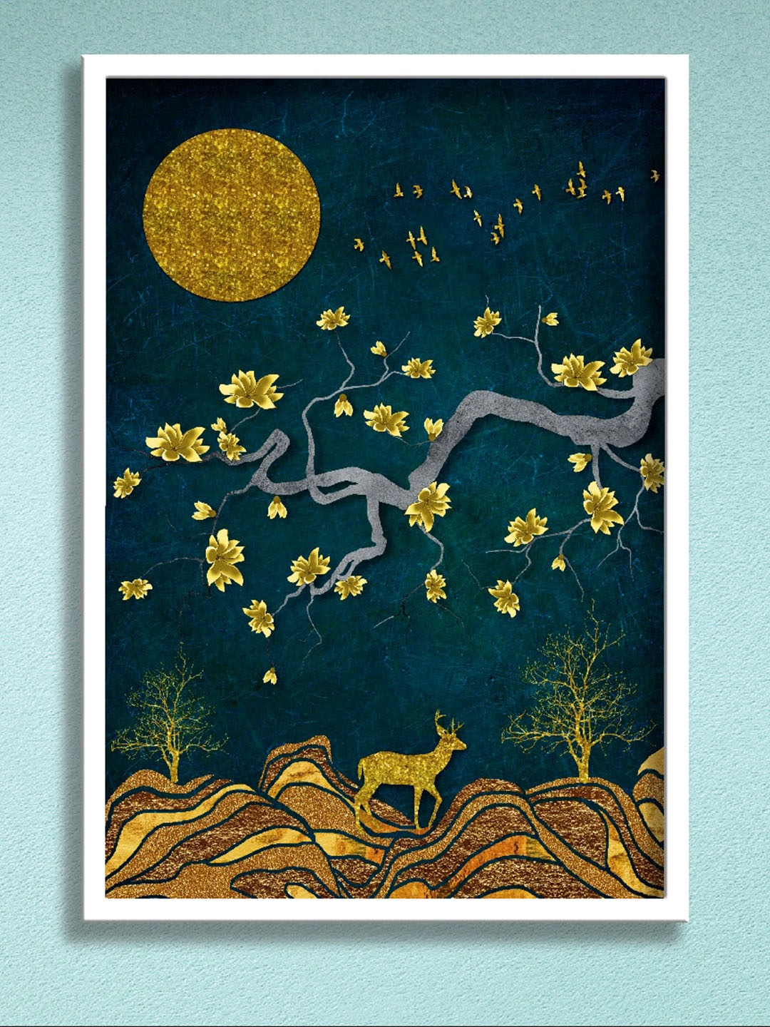 

SAF White & Blue Framed Nature Art Wall Painting