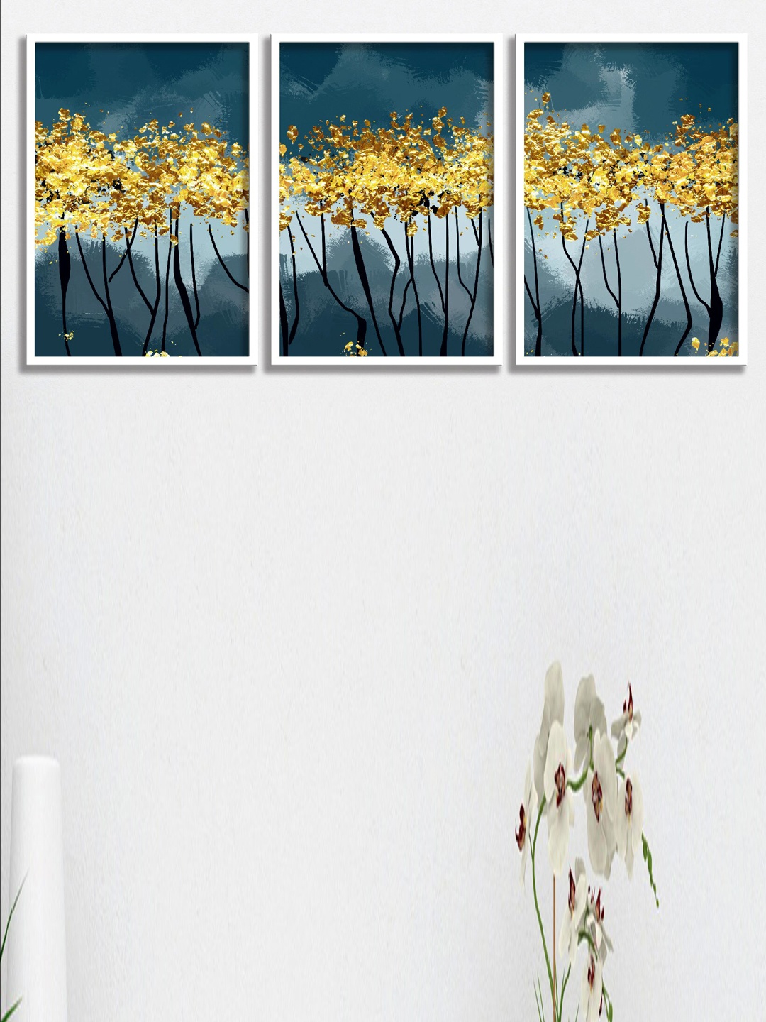 

SAF Blue & Black 3 Pieces Nature Art Printed Framed Wall Art