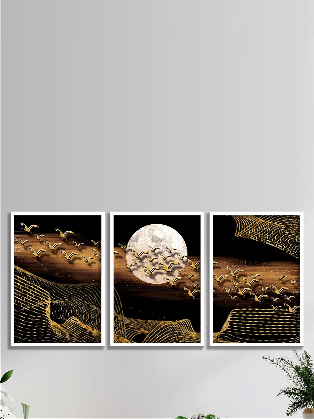 

SAF 3-Pcs Brown & White Nature Painting Wall Art