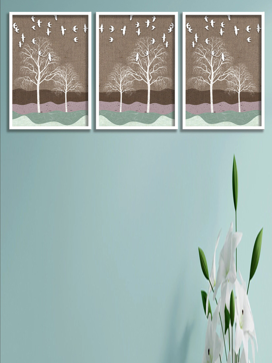 

SAF 3-Pcs Brown & White Nature Art Painting Wall Art