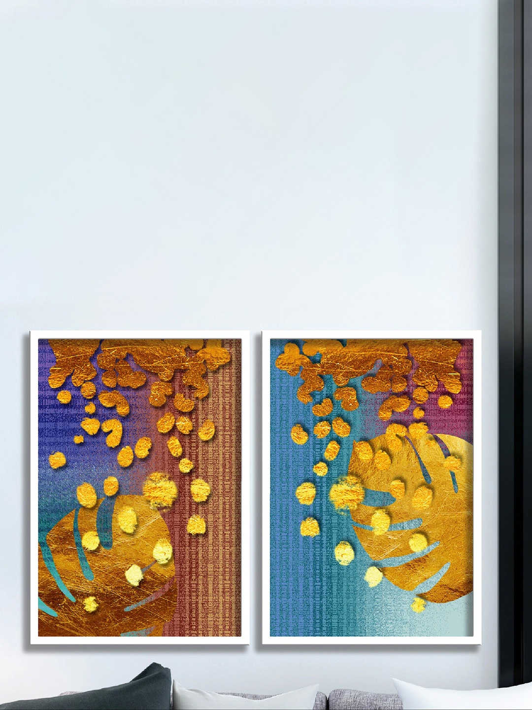 

SAF Blue & Brown 2-Pieces Tropical Leaves Printed Framed Wall Art