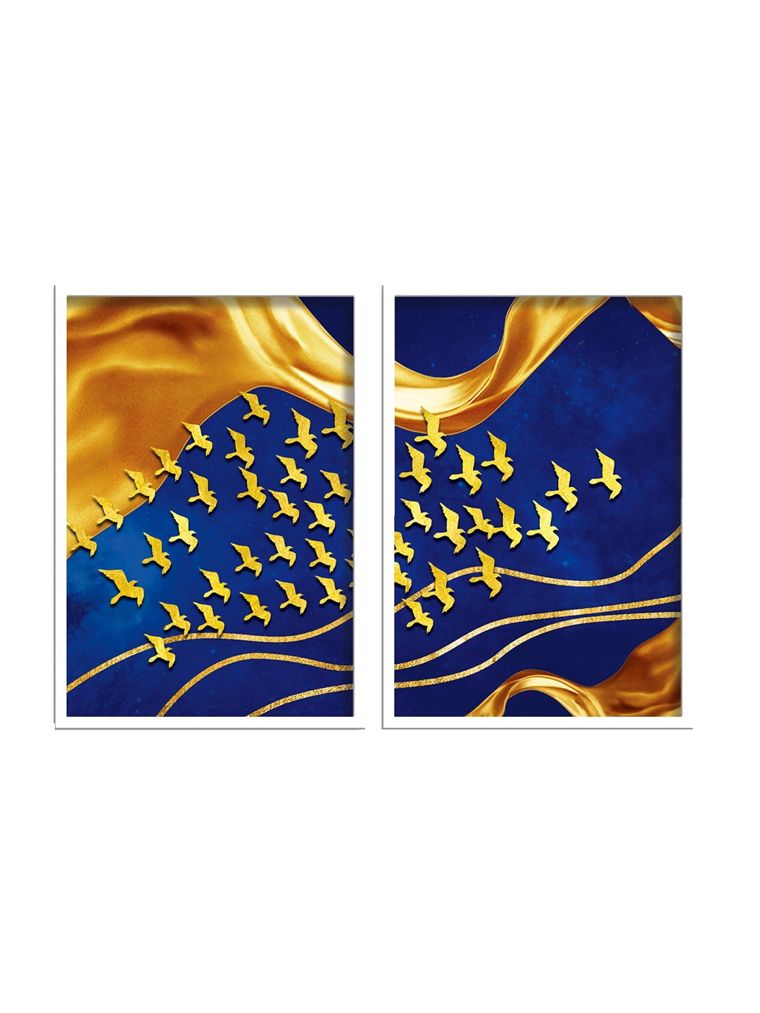 

SAF Blue & Yellow 2-Pieces Abstract Printed Framed Wall Art