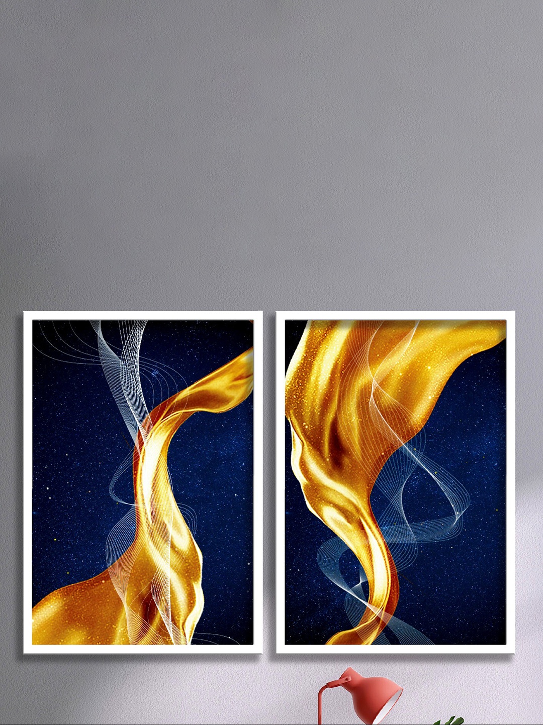 

SAF Blue & Yellow 2-Pieces Abstract Printed Framed Wall Art